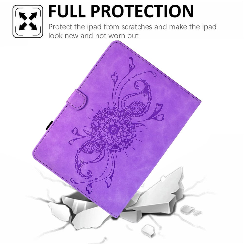 For Lenovo Tab M10 Plus (3rd Gen) Case Mandala Imprinted Leather Tablet Cover with Card Slots - Light Purple