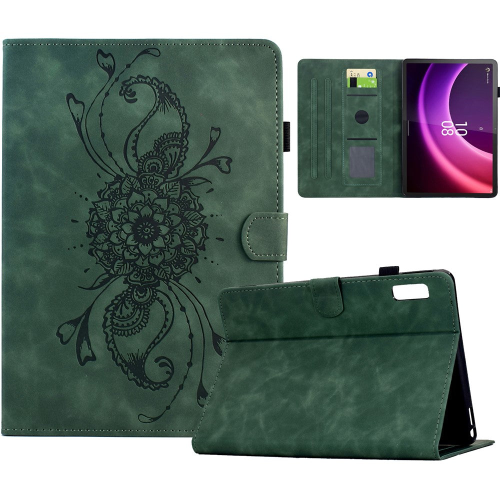 For Lenovo Tab P11 Gen 2 / Xiaoxin Pad Plus (2023) Case Mandala Imprinted Leather Tablet Cover with Card Slots - Green