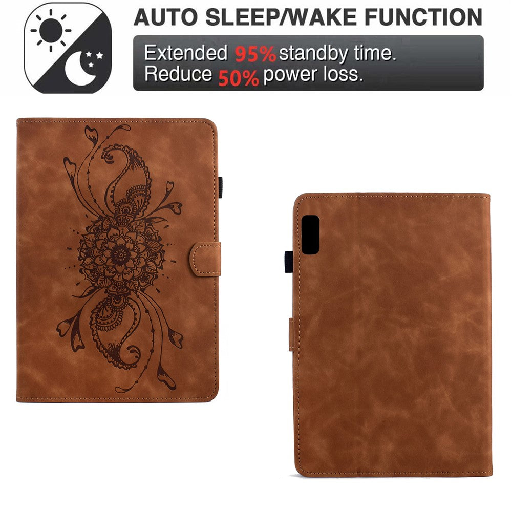 For Lenovo Tab P11 Gen 2 / Xiaoxin Pad Plus (2023) Case Mandala Imprinted Leather Tablet Cover with Card Slots - Brown