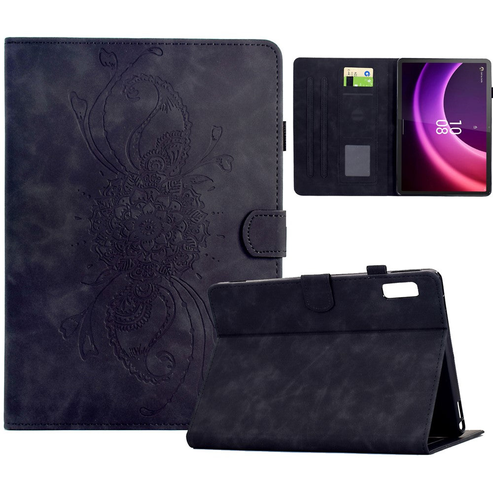 For Lenovo Tab P11 Gen 2 / Xiaoxin Pad Plus (2023) Case Mandala Imprinted Leather Tablet Cover with Card Slots - Black