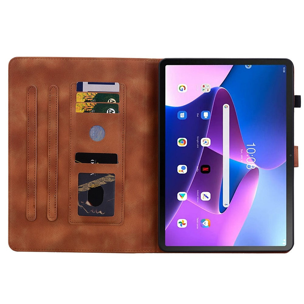 For Lenovo Tab TB311FU Case Lily Flower Imprint Card Slots Leather Tablet Cover - Brown