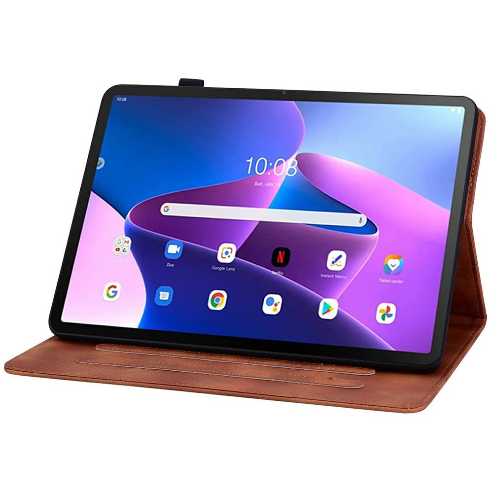 For Lenovo Tab TB311FU Case Lily Flower Imprint Card Slots Leather Tablet Cover - Brown