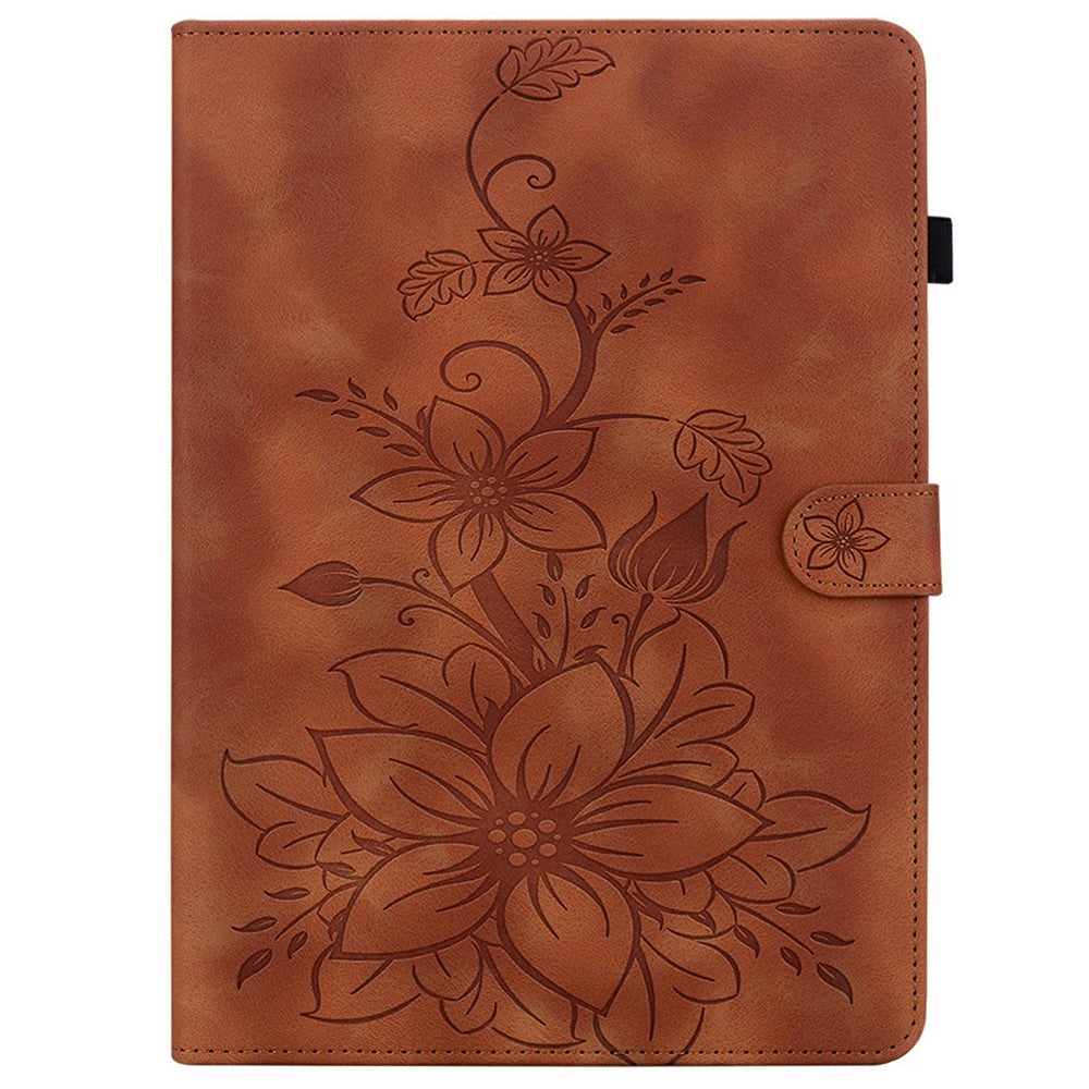 For Lenovo Tab TB311FU Case Lily Flower Imprint Card Slots Leather Tablet Cover - Brown