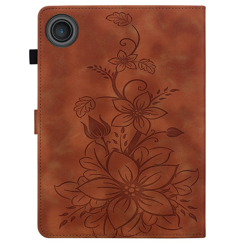 For Lenovo Tab TB311FU Case Lily Flower Imprint Card Slots Leather Tablet Cover - Brown