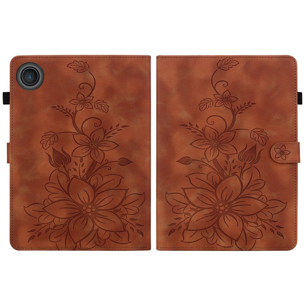 For Lenovo Tab TB311FU Case Lily Flower Imprint Card Slots Leather Tablet Cover - Brown