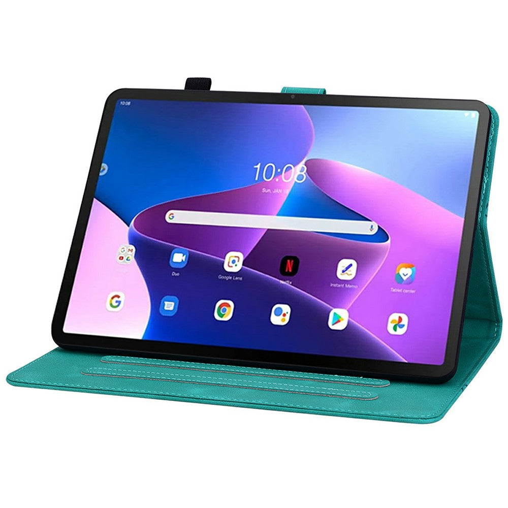 For Lenovo Tab TB311FU Case Lily Flower Imprint Card Slots Leather Tablet Cover - Green