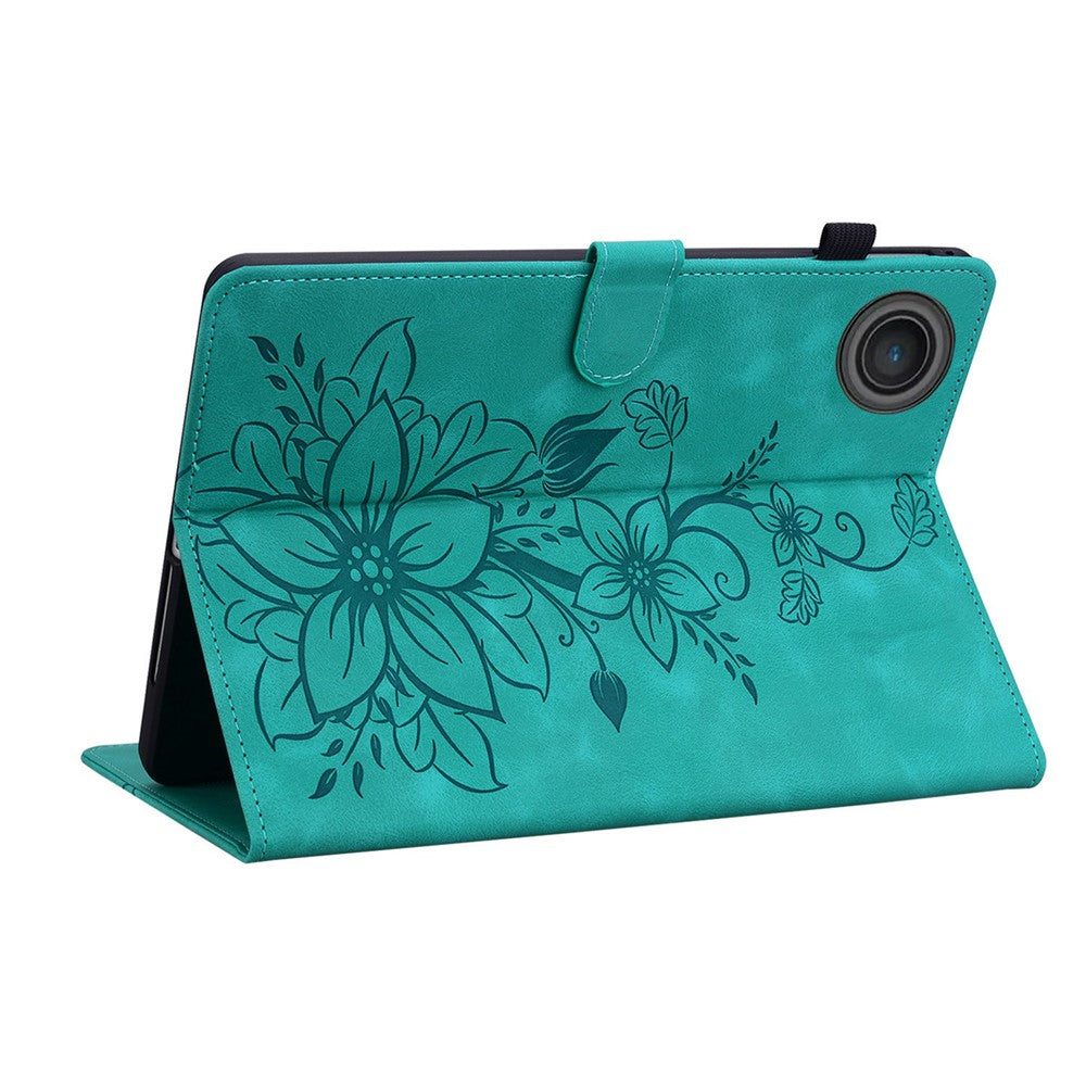 For Lenovo Tab TB311FU Case Lily Flower Imprint Card Slots Leather Tablet Cover - Green