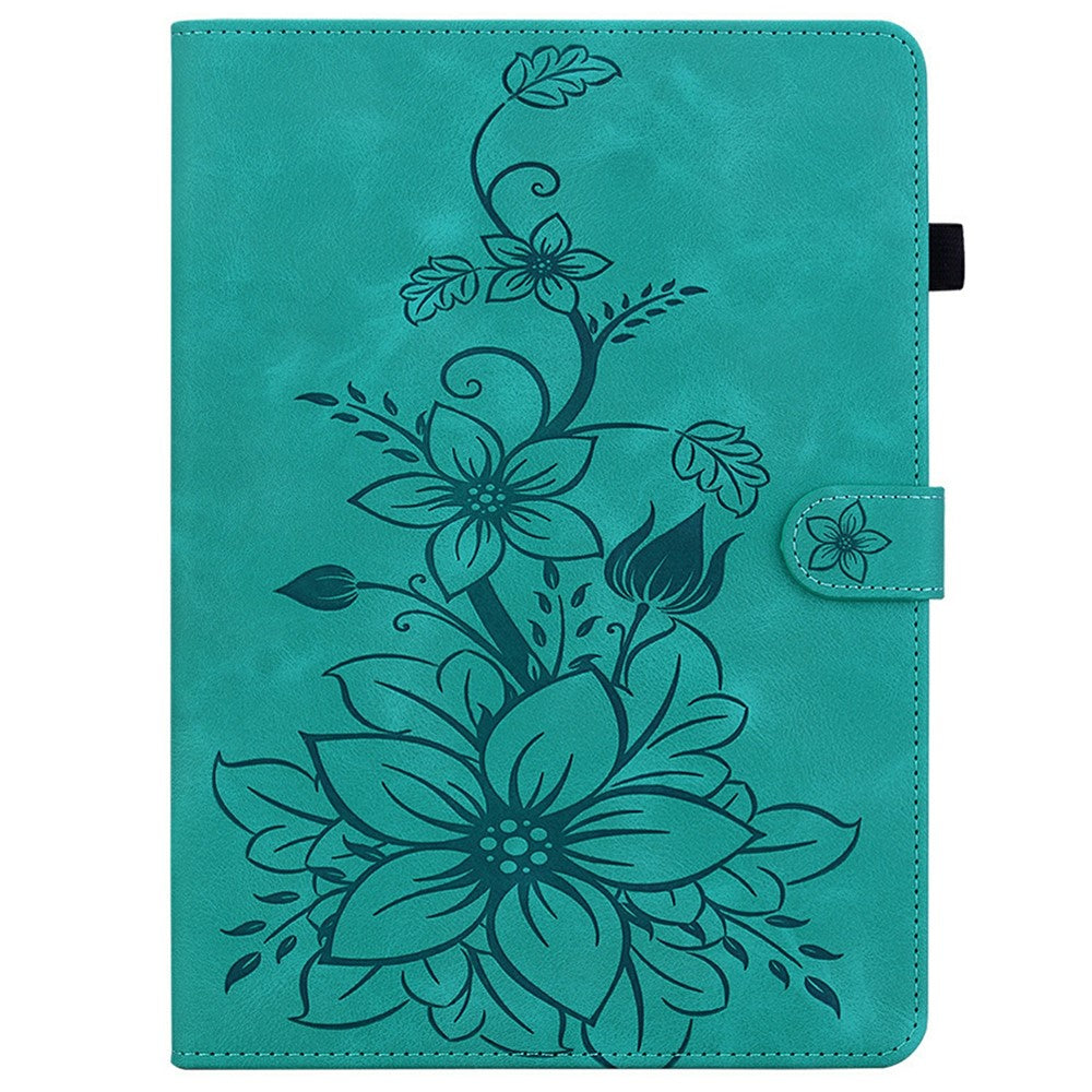For Lenovo Tab TB311FU Case Lily Flower Imprint Card Slots Leather Tablet Cover - Green