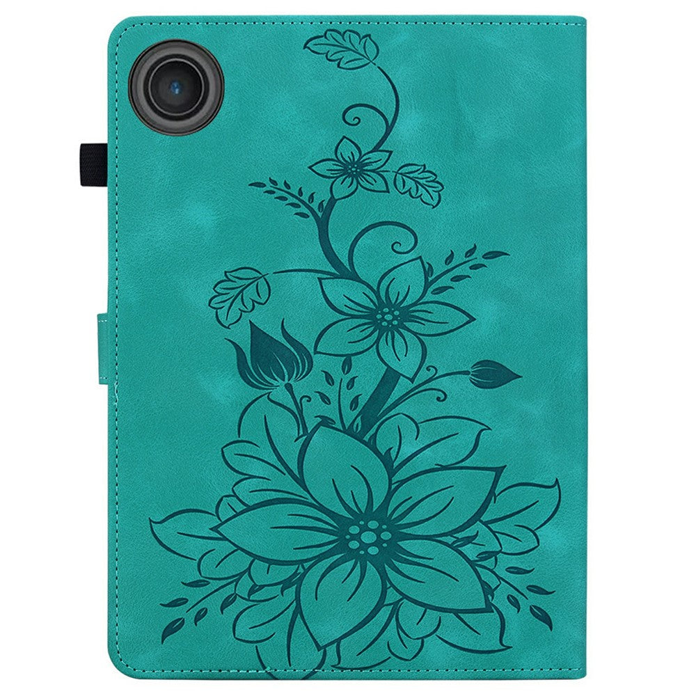 For Lenovo Tab TB311FU Case Lily Flower Imprint Card Slots Leather Tablet Cover - Green