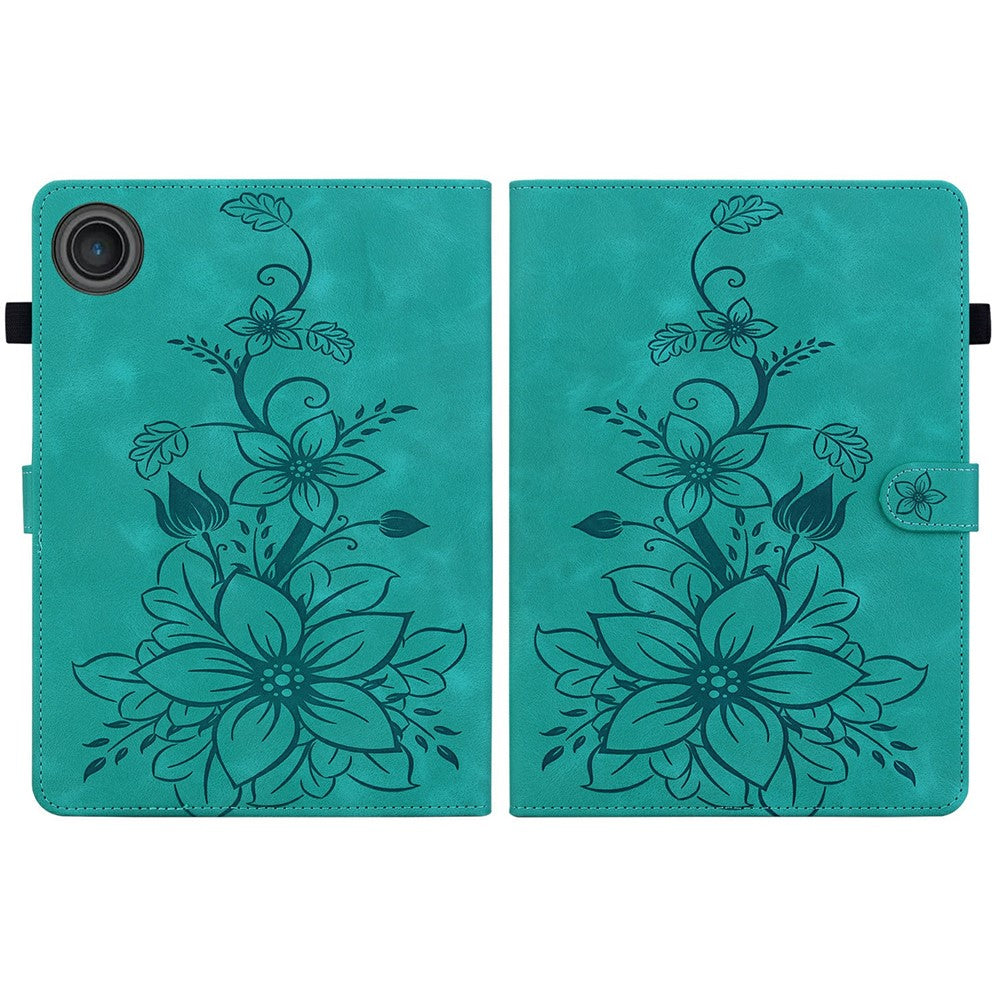 For Lenovo Tab TB311FU Case Lily Flower Imprint Card Slots Leather Tablet Cover - Green