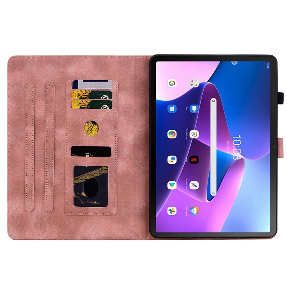 For Lenovo Tab TB311FU Case Lily Flower Imprint Card Slots Leather Tablet Cover - Pink