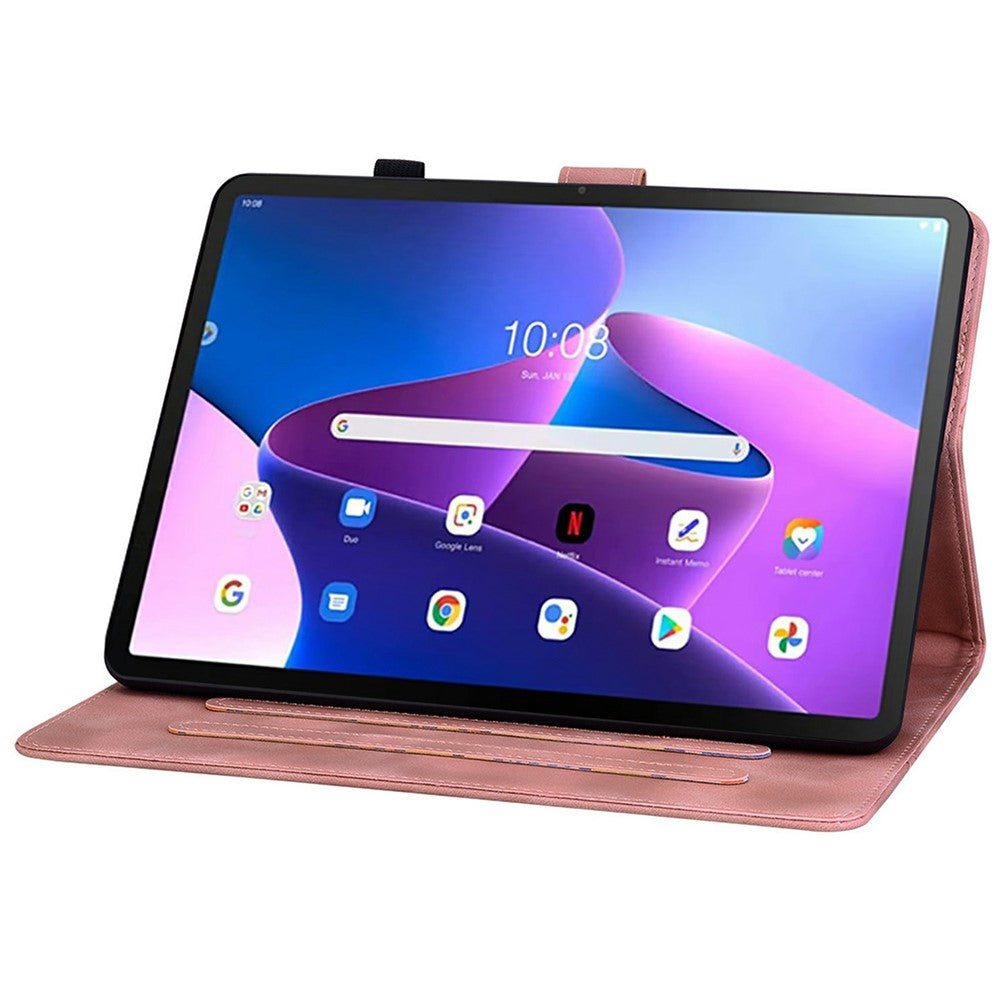 For Lenovo Tab TB311FU Case Lily Flower Imprint Card Slots Leather Tablet Cover - Pink