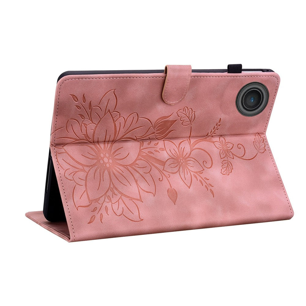 For Lenovo Tab TB311FU Case Lily Flower Imprint Card Slots Leather Tablet Cover - Pink
