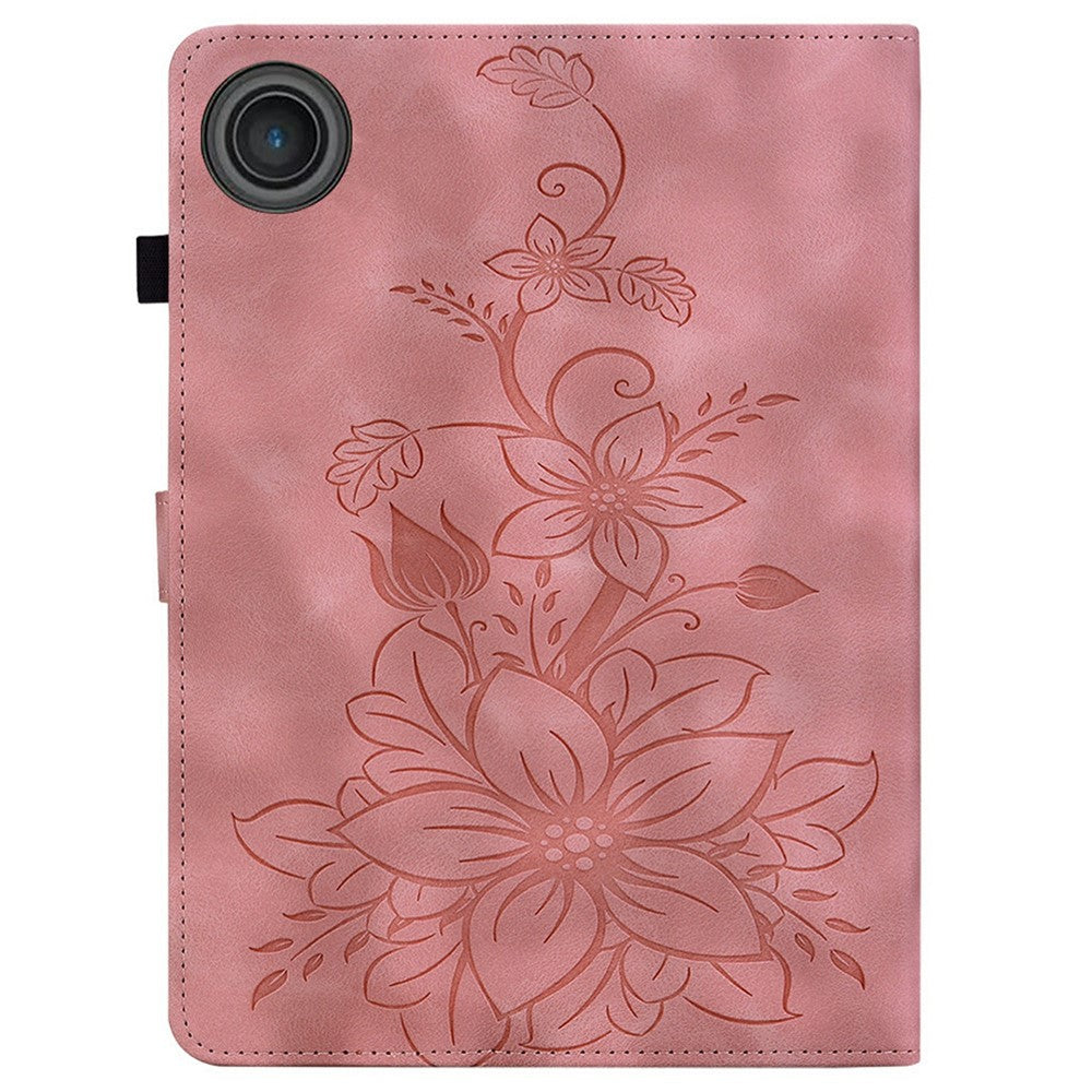 For Lenovo Tab TB311FU Case Lily Flower Imprint Card Slots Leather Tablet Cover - Pink