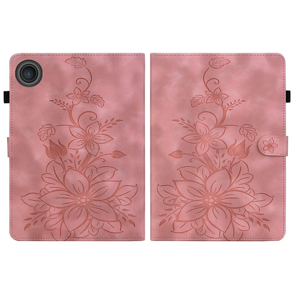 For Lenovo Tab TB311FU Case Lily Flower Imprint Card Slots Leather Tablet Cover - Pink