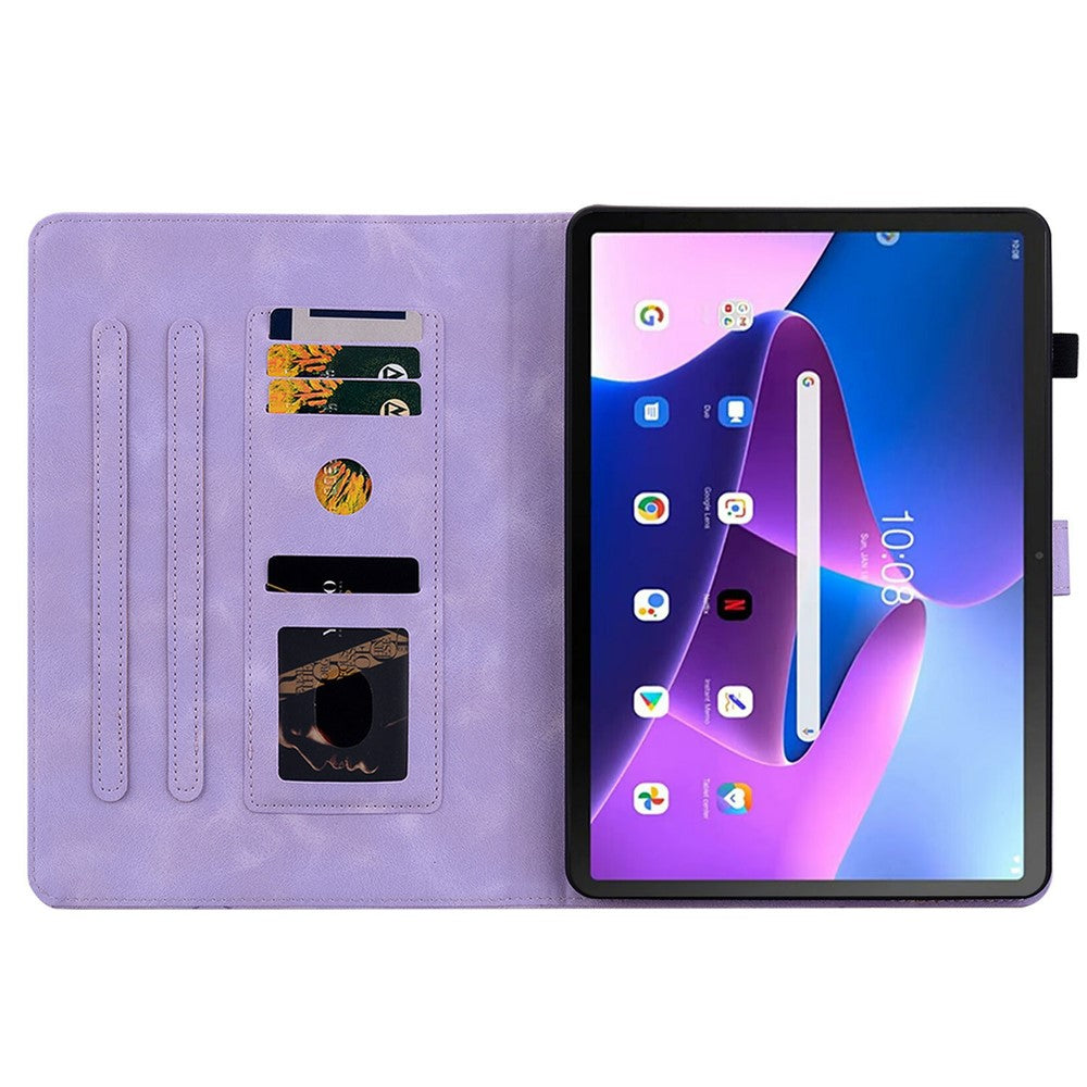 For Lenovo Tab TB311FU Case Lily Flower Imprint Card Slots Leather Tablet Cover - Purple