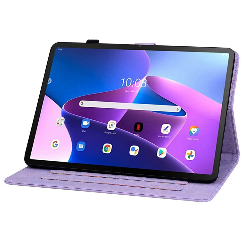 For Lenovo Tab TB311FU Case Lily Flower Imprint Card Slots Leather Tablet Cover - Purple