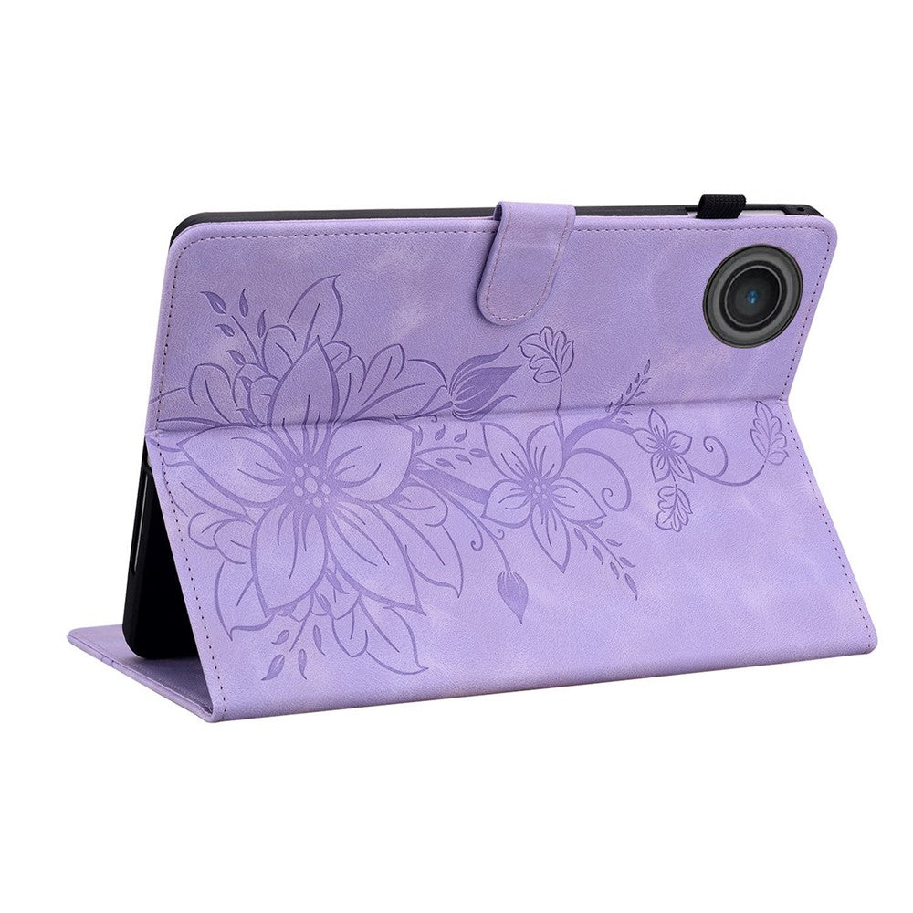 For Lenovo Tab TB311FU Case Lily Flower Imprint Card Slots Leather Tablet Cover - Purple