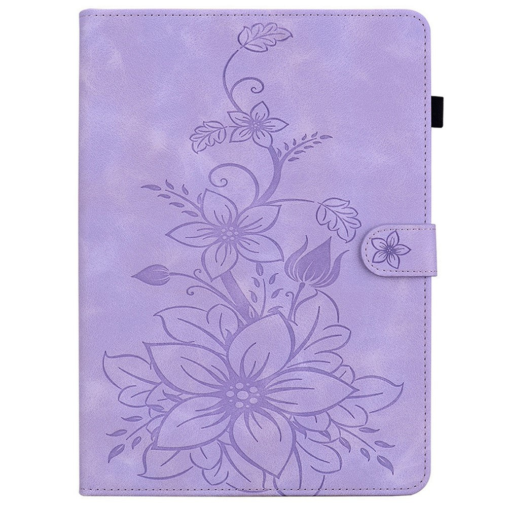 For Lenovo Tab TB311FU Case Lily Flower Imprint Card Slots Leather Tablet Cover - Purple