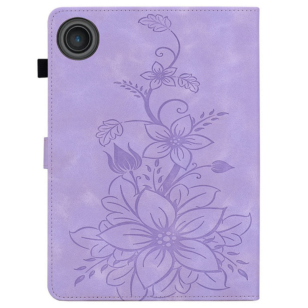For Lenovo Tab TB311FU Case Lily Flower Imprint Card Slots Leather Tablet Cover - Purple