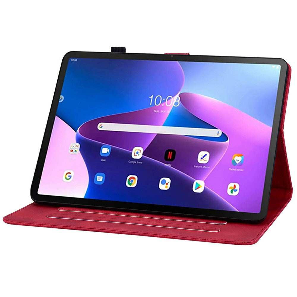 For Lenovo Tab TB311FU Case Lily Flower Imprint Card Slots Leather Tablet Cover - Red