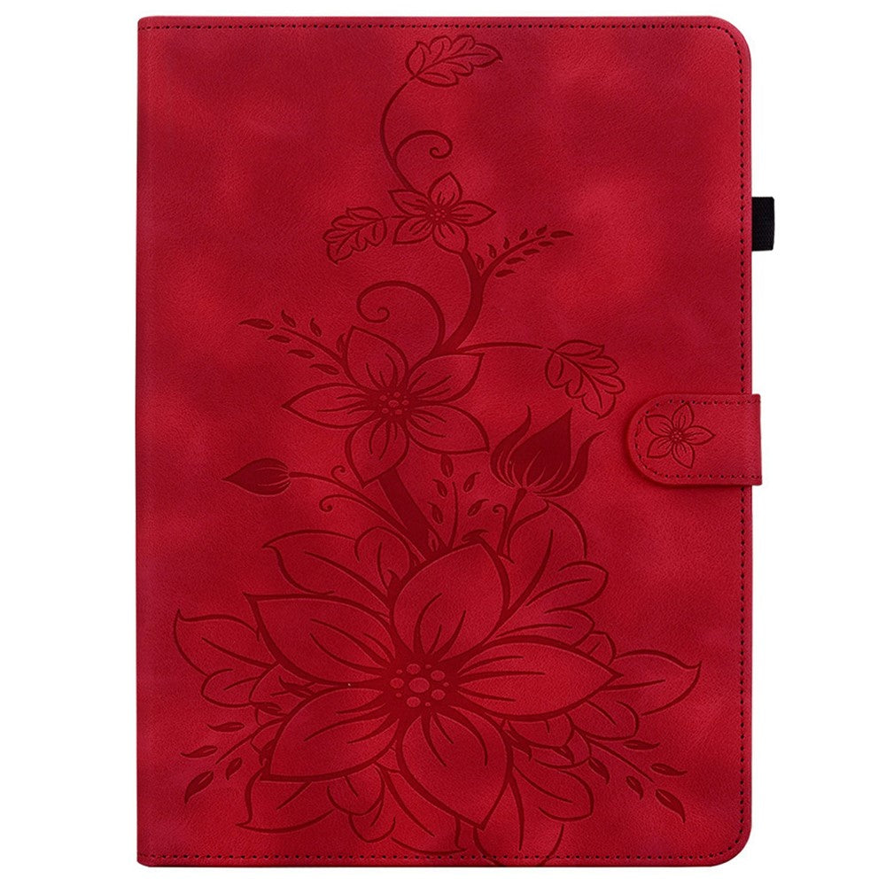 For Lenovo Tab TB311FU Case Lily Flower Imprint Card Slots Leather Tablet Cover - Red