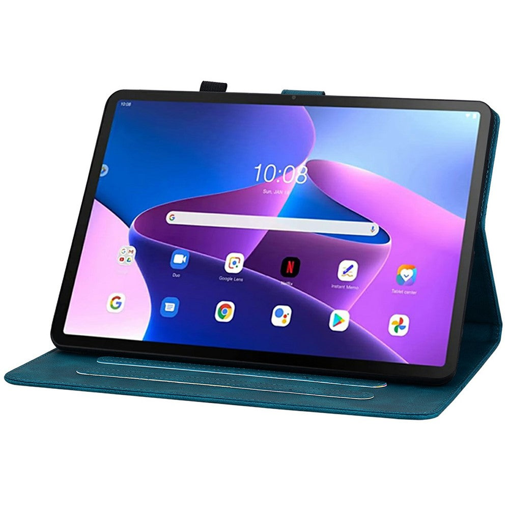 For Lenovo Tab TB311FU Case Lily Flower Imprint Card Slots Leather Tablet Cover - Blue