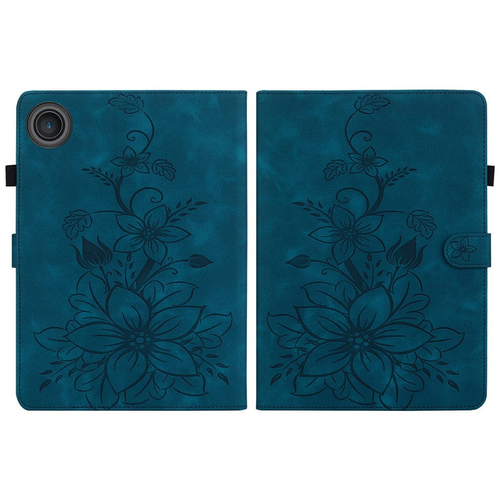 For Lenovo Tab TB311FU Case Lily Flower Imprint Card Slots Leather Tablet Cover - Blue