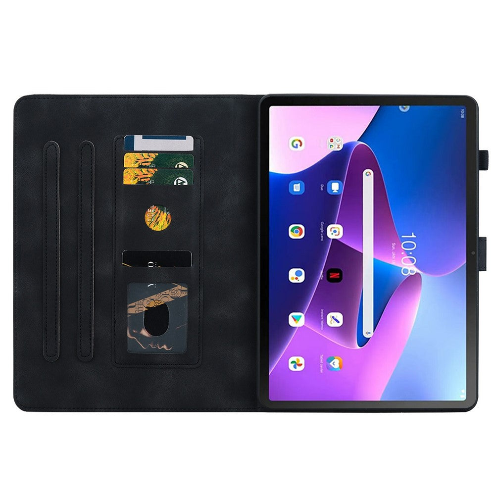 For Lenovo Tab TB311FU Case Lily Flower Imprint Card Slots Leather Tablet Cover - Black