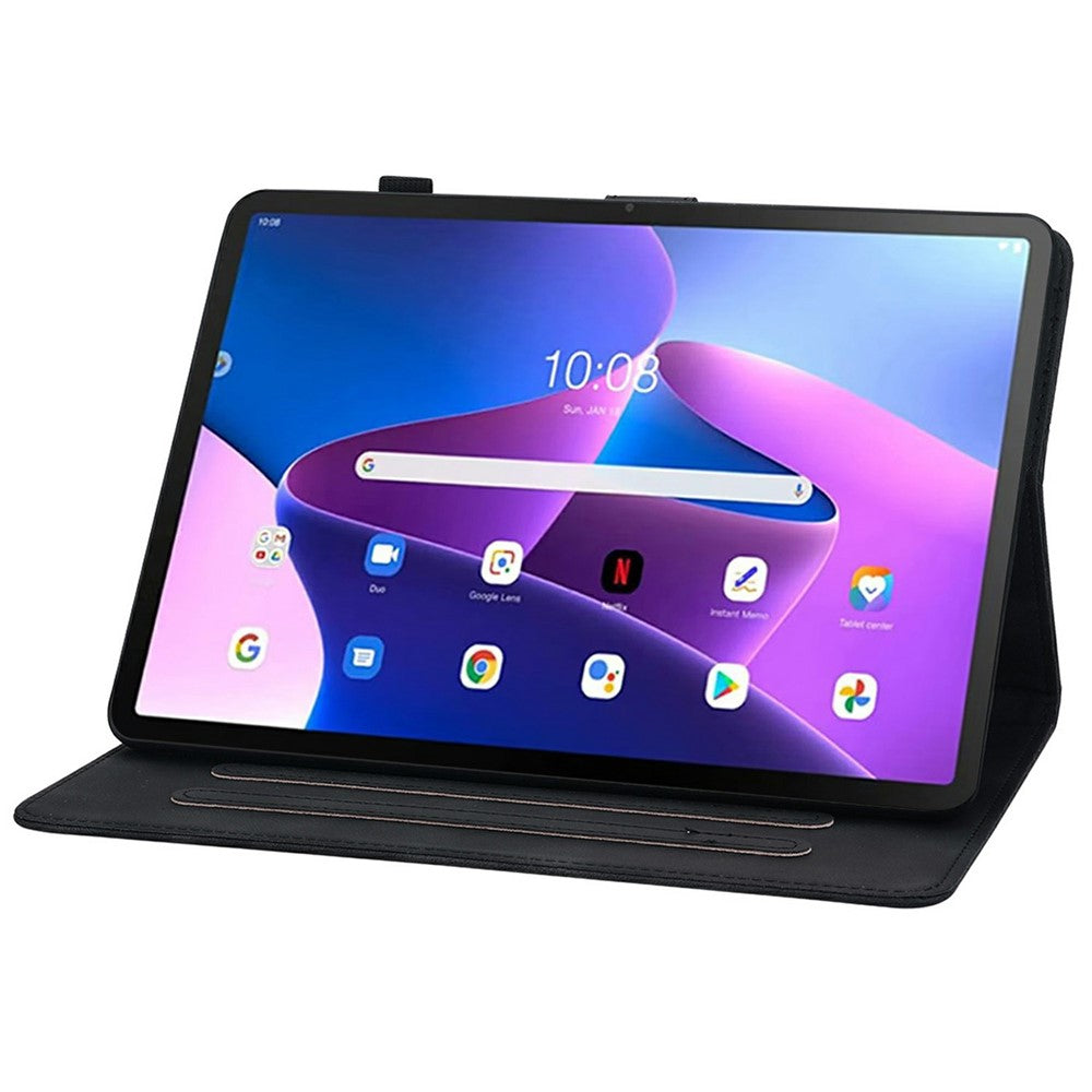For Lenovo Tab TB311FU Case Lily Flower Imprint Card Slots Leather Tablet Cover - Black