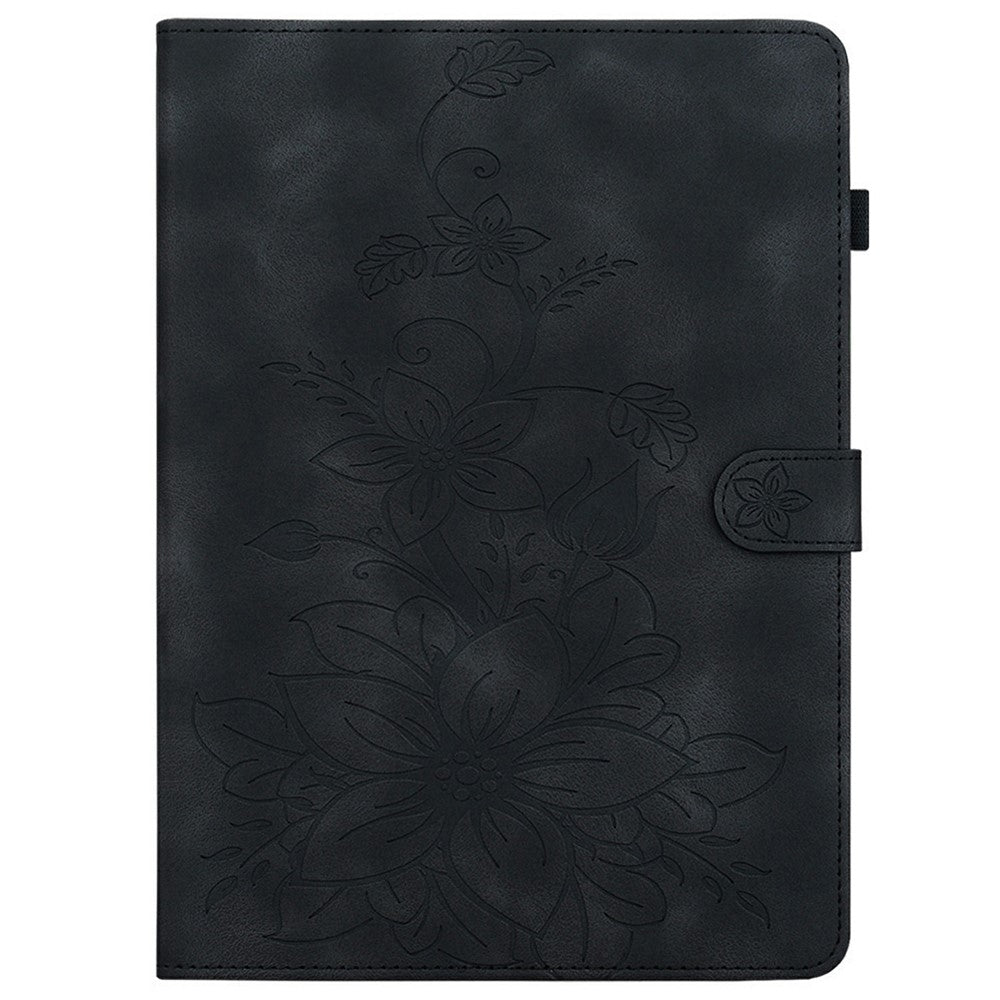 For Lenovo Tab TB311FU Case Lily Flower Imprint Card Slots Leather Tablet Cover - Black