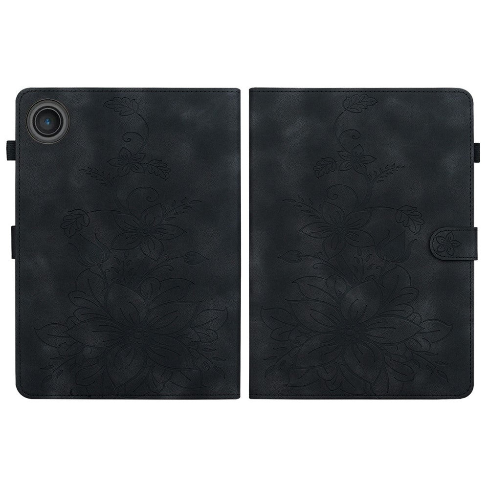 For Lenovo Tab TB311FU Case Lily Flower Imprint Card Slots Leather Tablet Cover - Black