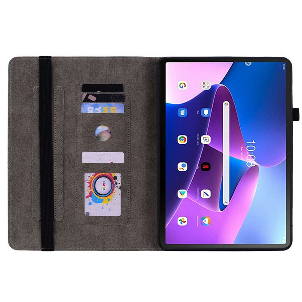 For Lenovo Tab TB311FU Case Card Holder Anti-Scratch Leather Cover Rose Flower Imprint - Rose