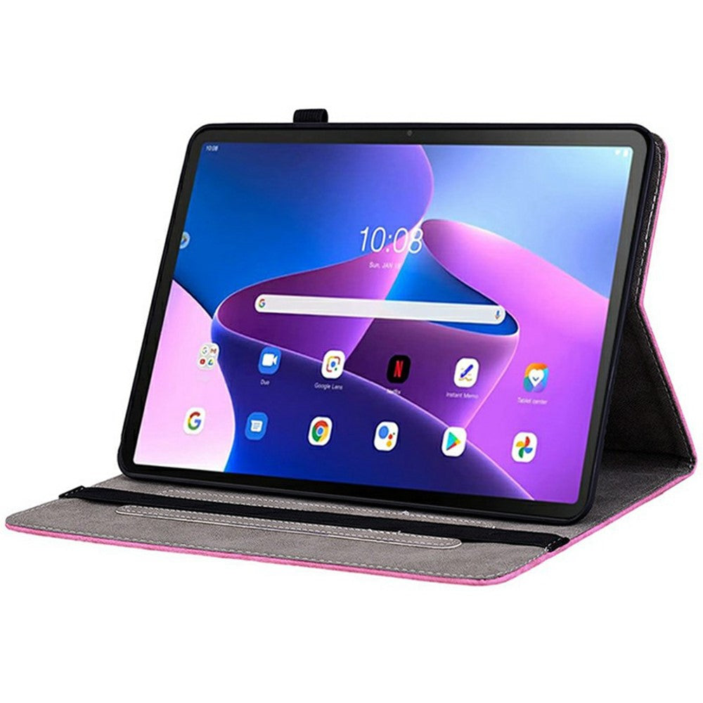 For Lenovo Tab TB311FU Case Card Holder Anti-Scratch Leather Cover Rose Flower Imprint - Rose