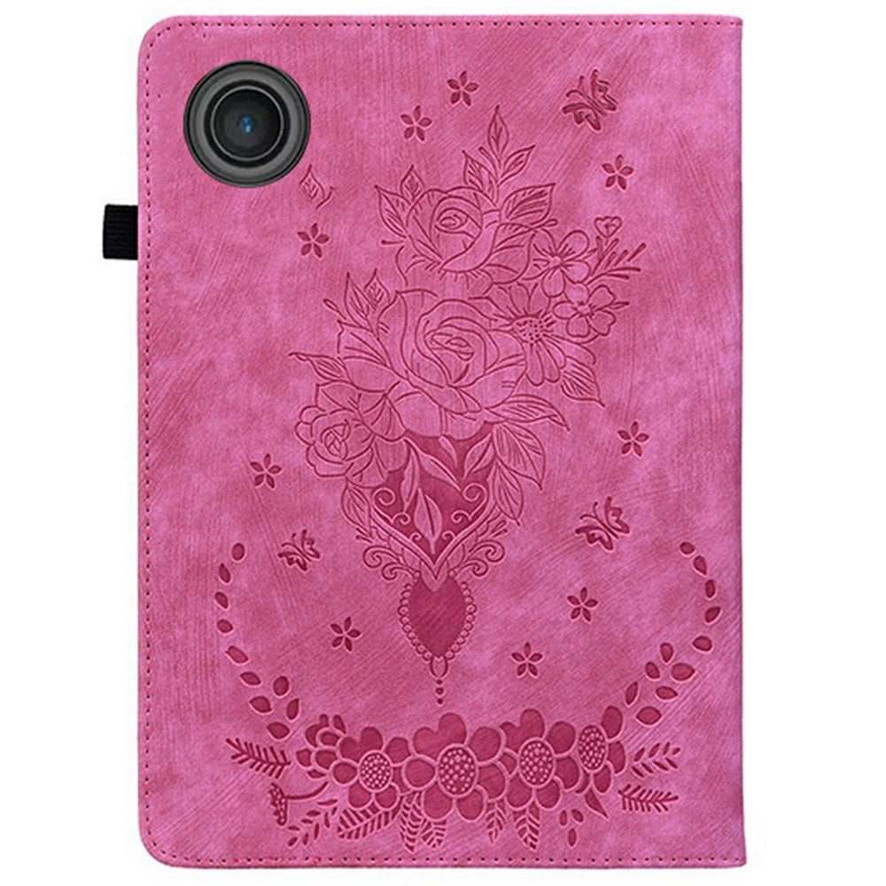 For Lenovo Tab TB311FU Case Card Holder Anti-Scratch Leather Cover Rose Flower Imprint - Rose