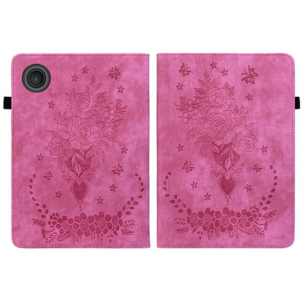 For Lenovo Tab TB311FU Case Card Holder Anti-Scratch Leather Cover Rose Flower Imprint - Rose