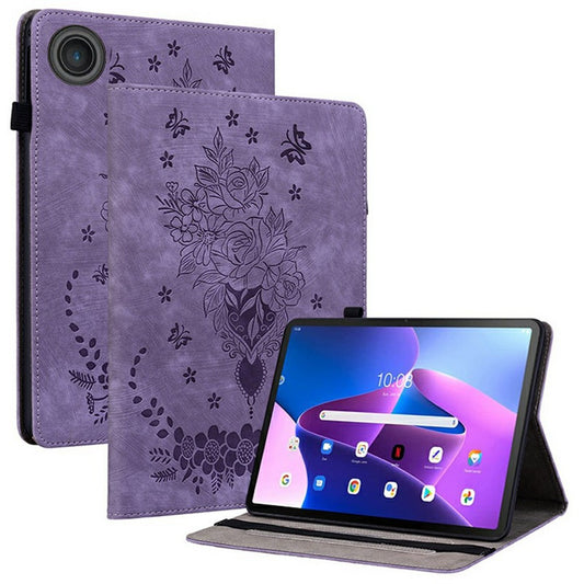 For Lenovo Tab TB311FU Case Card Holder Anti-Scratch Leather Cover Rose Flower Imprint - Purple