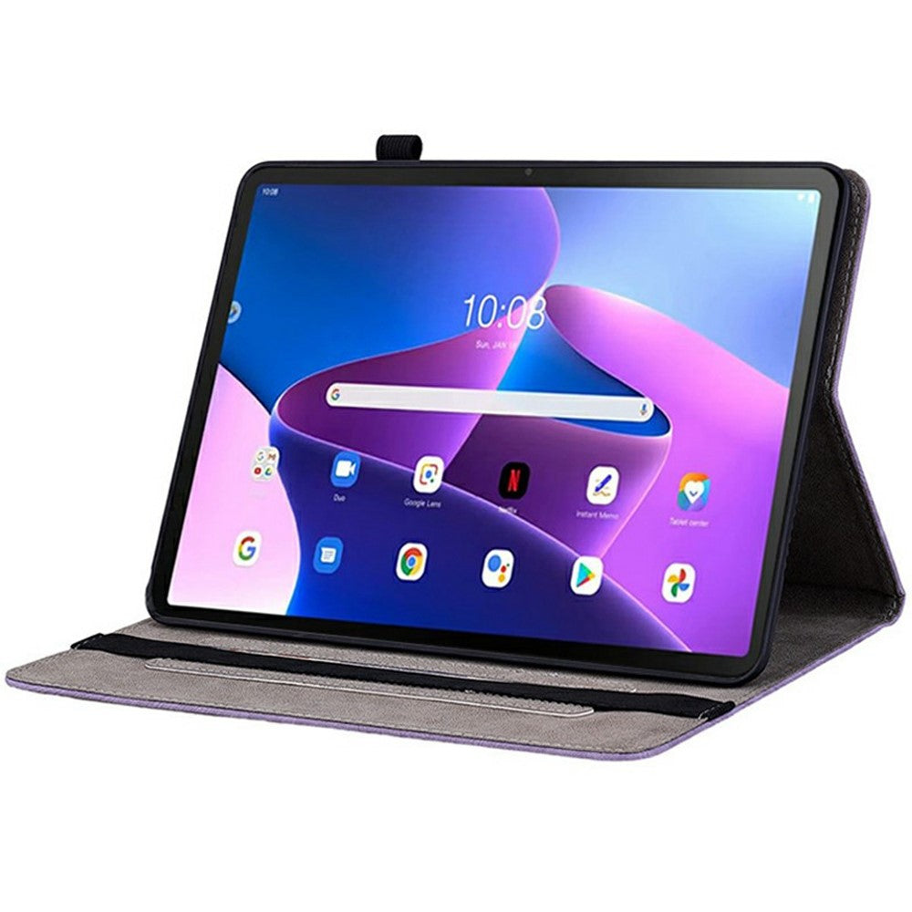 For Lenovo Tab TB311FU Case Card Holder Anti-Scratch Leather Cover Rose Flower Imprint - Purple