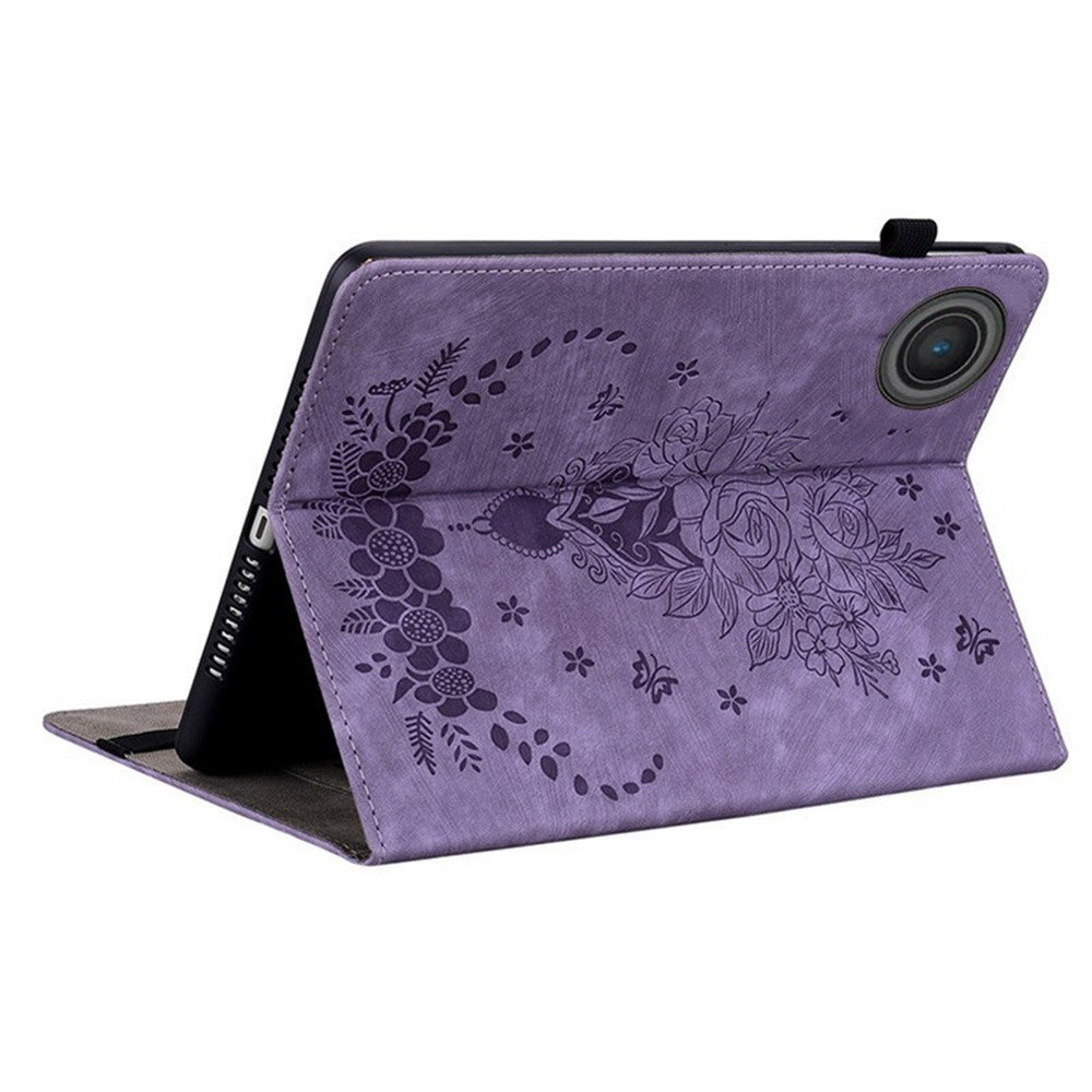For Lenovo Tab TB311FU Case Card Holder Anti-Scratch Leather Cover Rose Flower Imprint - Purple