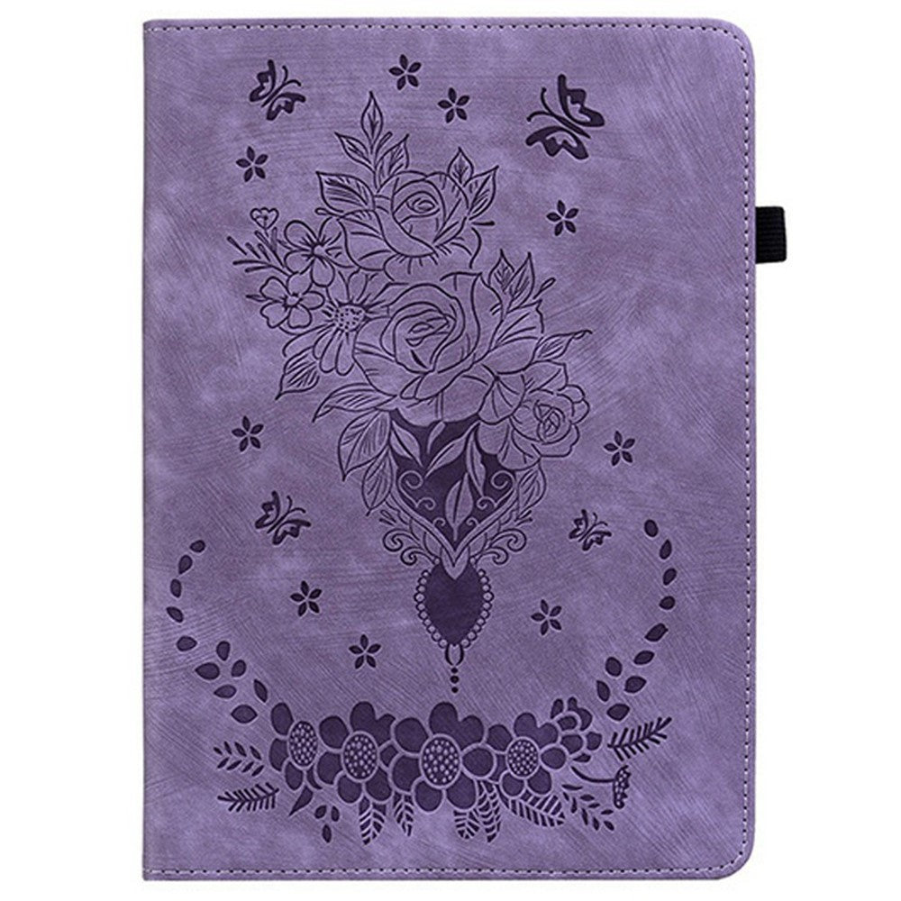 For Lenovo Tab TB311FU Case Card Holder Anti-Scratch Leather Cover Rose Flower Imprint - Purple
