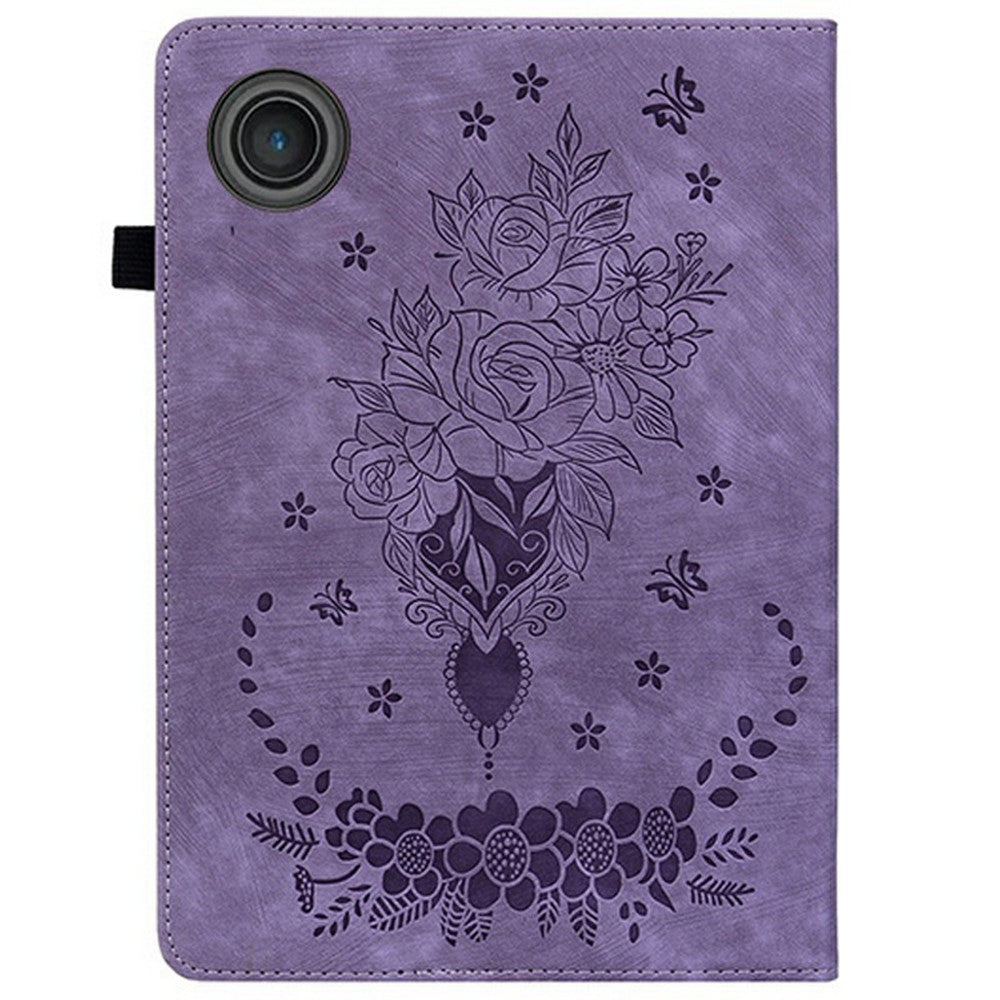 For Lenovo Tab TB311FU Case Card Holder Anti-Scratch Leather Cover Rose Flower Imprint - Purple
