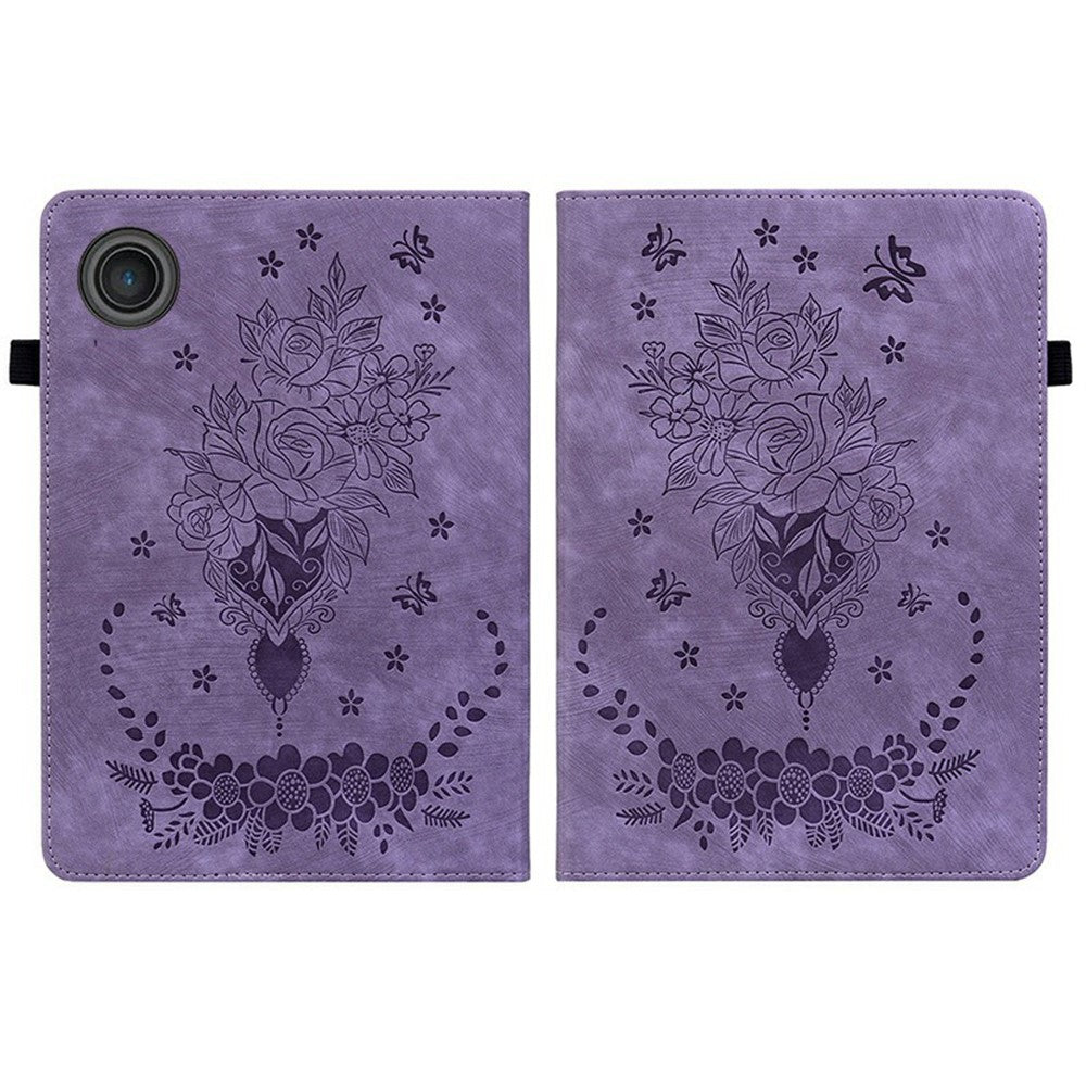 For Lenovo Tab TB311FU Case Card Holder Anti-Scratch Leather Cover Rose Flower Imprint - Purple