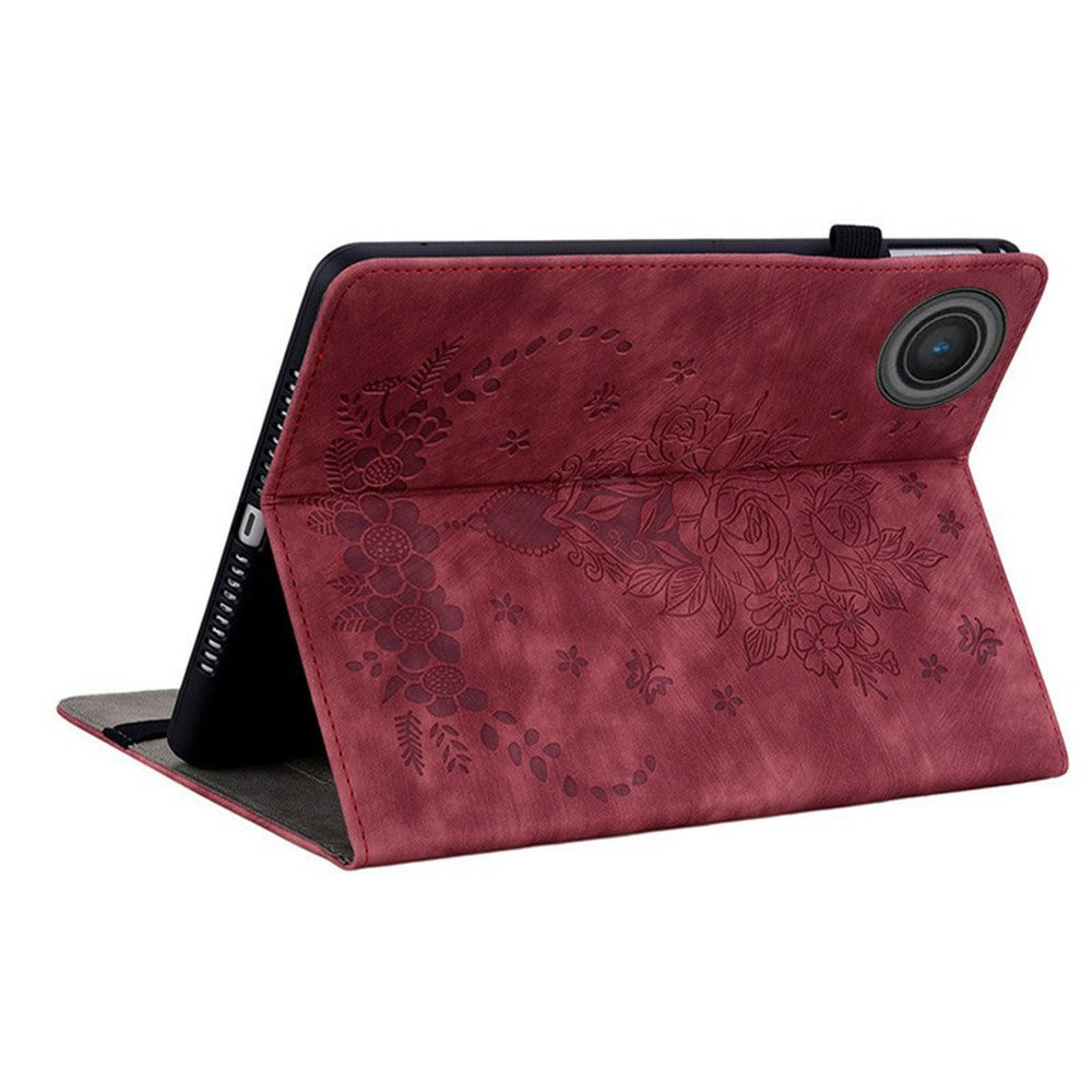 For Lenovo Tab TB311FU Case Card Holder Anti-Scratch Leather Cover Rose Flower Imprint - Red