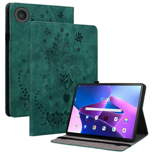 For Lenovo Tab TB311FU Case Card Holder Anti-Scratch Leather Cover Rose Flower Imprint - Green