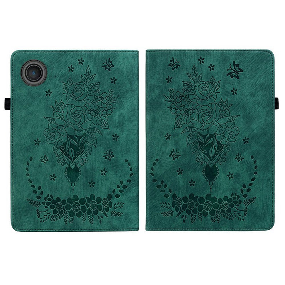 For Lenovo Tab TB311FU Case Card Holder Anti-Scratch Leather Cover Rose Flower Imprint - Green