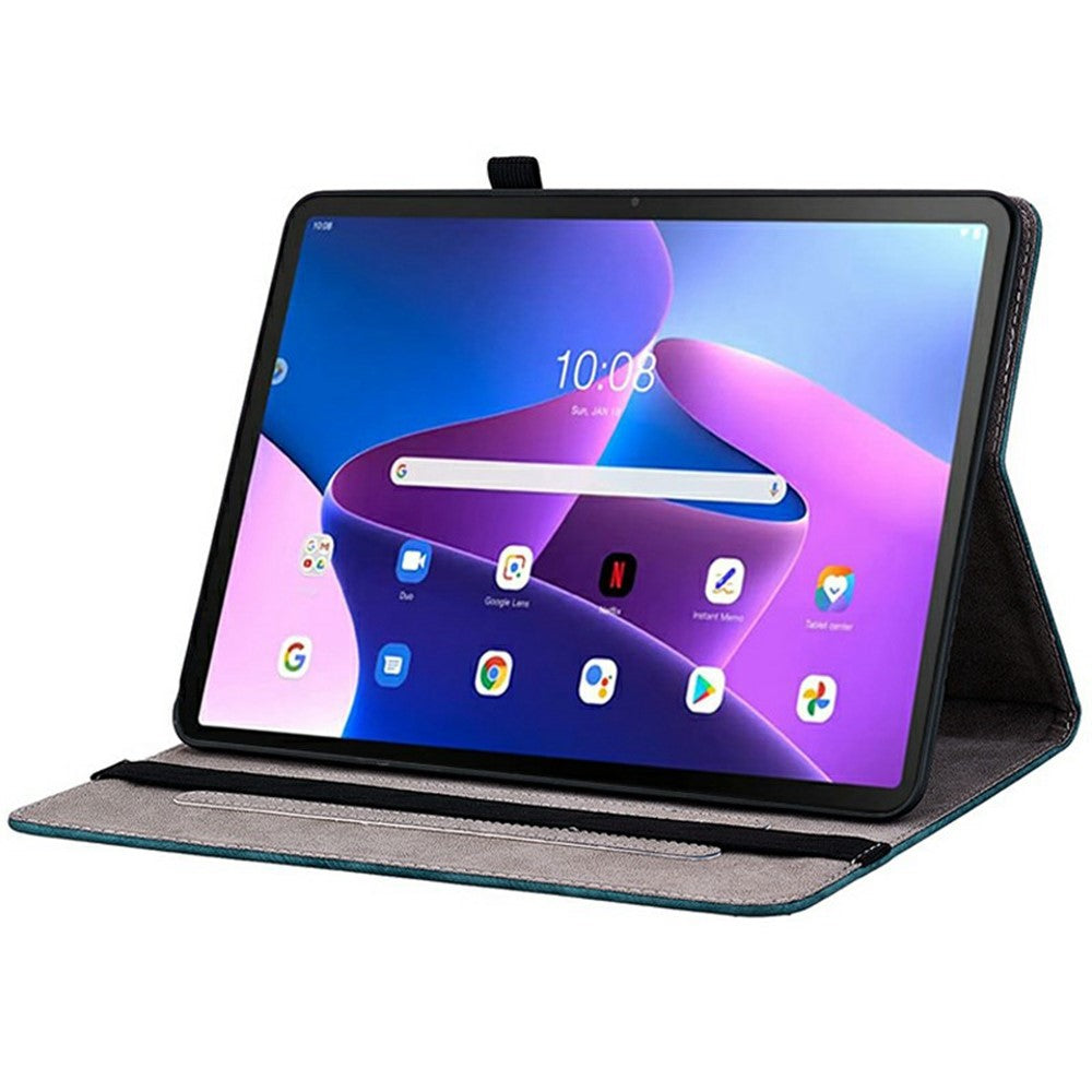 For Lenovo Tab TB311FU Case Card Holder Anti-Scratch Leather Cover Rose Flower Imprint - Blue