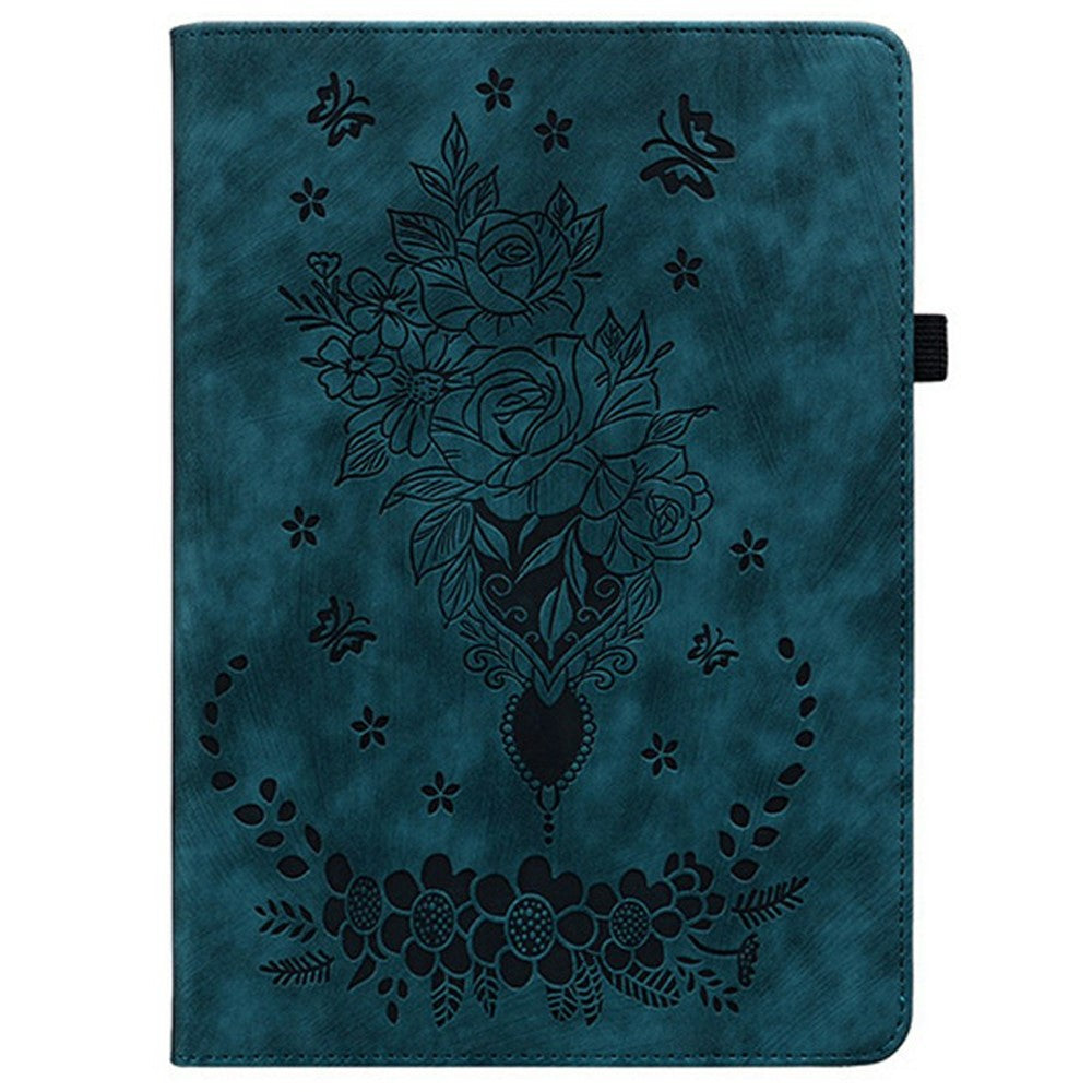 For Lenovo Tab TB311FU Case Card Holder Anti-Scratch Leather Cover Rose Flower Imprint - Blue