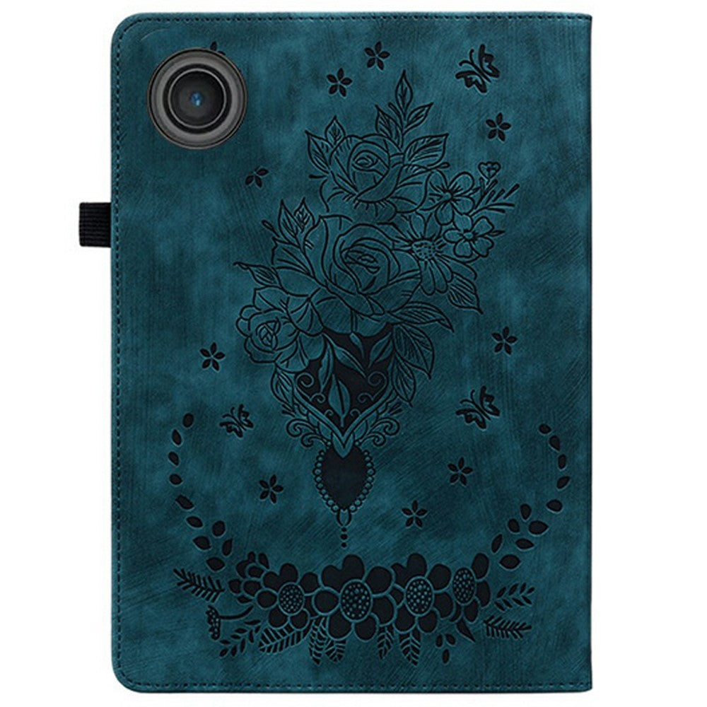 For Lenovo Tab TB311FU Case Card Holder Anti-Scratch Leather Cover Rose Flower Imprint - Blue