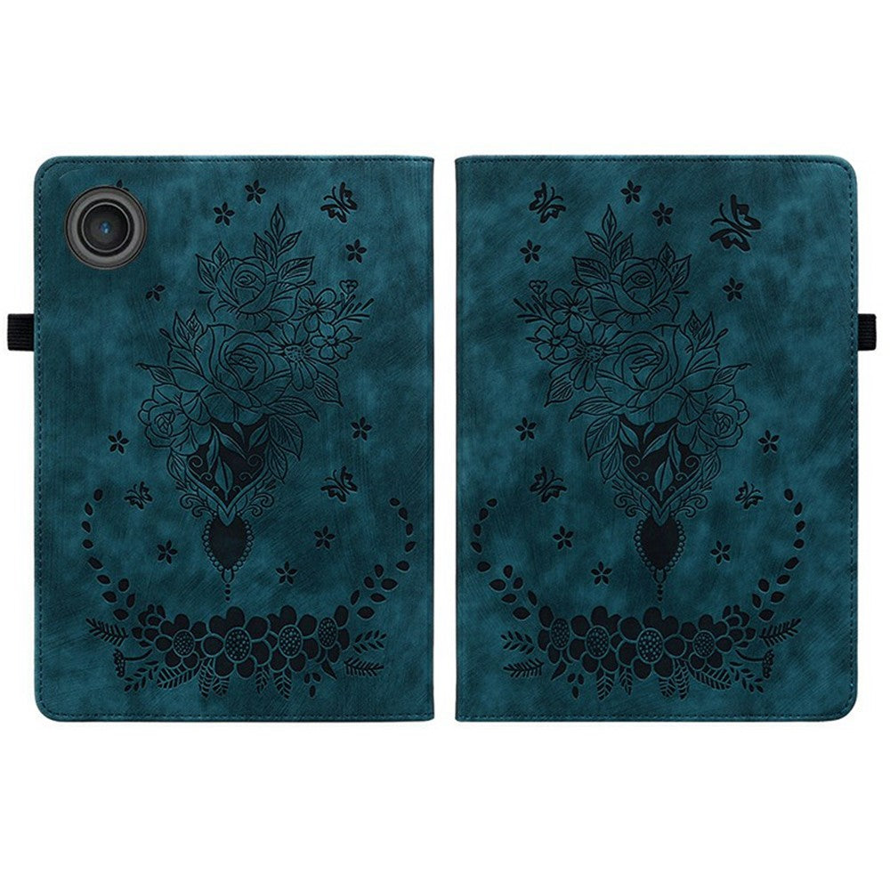 For Lenovo Tab TB311FU Case Card Holder Anti-Scratch Leather Cover Rose Flower Imprint - Blue