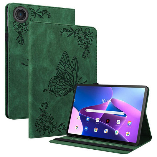 For Lenovo Tab TB311FU Case Butterfly Flower Imprint PU Leather Tablet Cover with Card Slots - Green